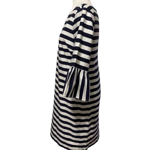 J and J Navy Blue Striped Dress with Bell Sleeves Size Large Whimsical Preppy - Picture 3 of 5